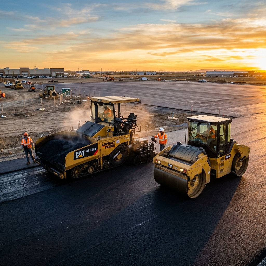 Heavy paving machinery in action